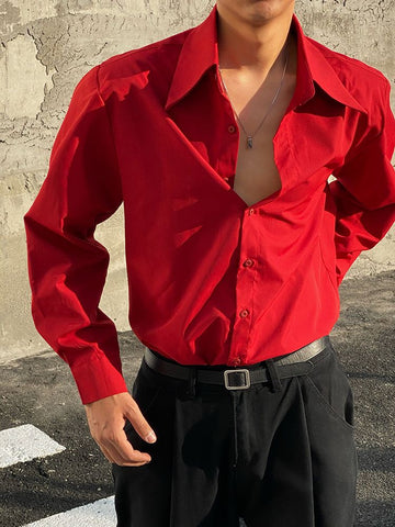 American Sexy Klein Blue Loose Shirts for Men Fashion Designer new Luxury Casual Solid Color Oversized Shirt Hawaiian